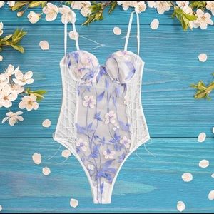 Floral Lace Up Mesh Bodysuit